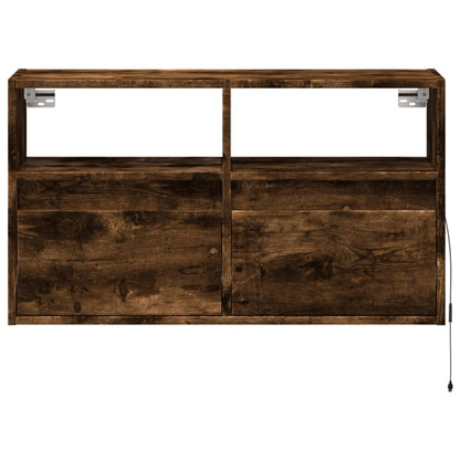 Mobile TV a Parete con Luci LED Rovere Fumo 80x31x45 cm | homemem39