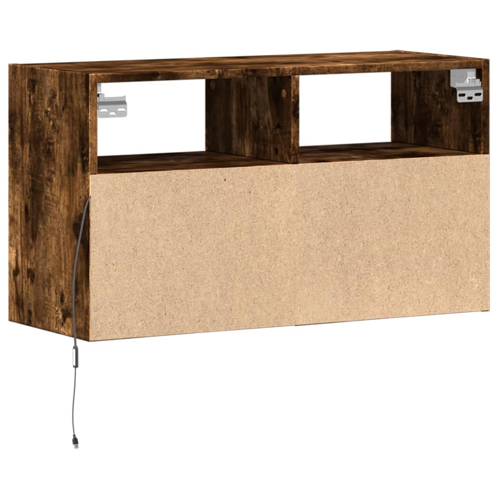 Mobile TV a Parete con Luci LED Rovere Fumo 80x31x45 cm