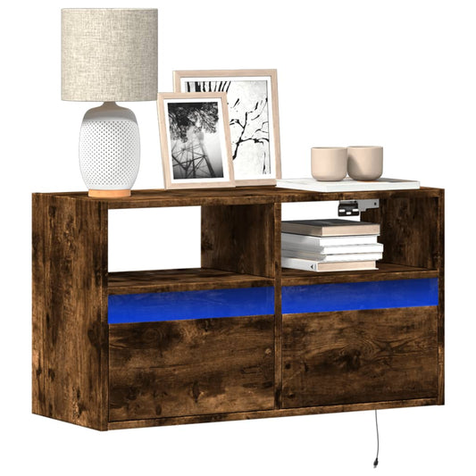 Mobile TV a Parete con Luci LED Rovere Fumo 80x31x45 cm | homemem39