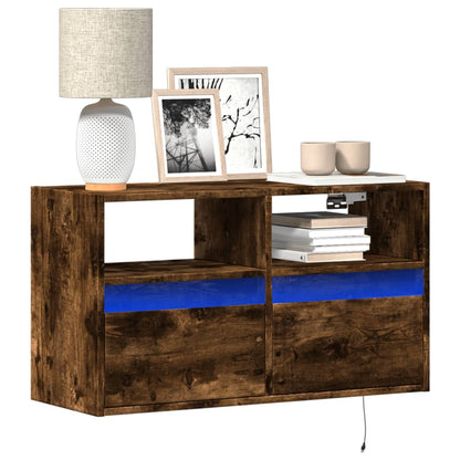 Mobile TV a Parete con Luci LED Rovere Fumo 80x31x45 cm
