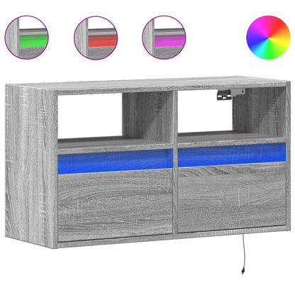 Mobile TV a Parete con Luci LED Grigio Sonoma 80x31x45 cm