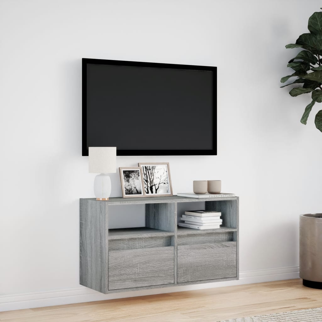 Mobile TV a Parete con Luci LED Grigio Sonoma 80x31x45 cm