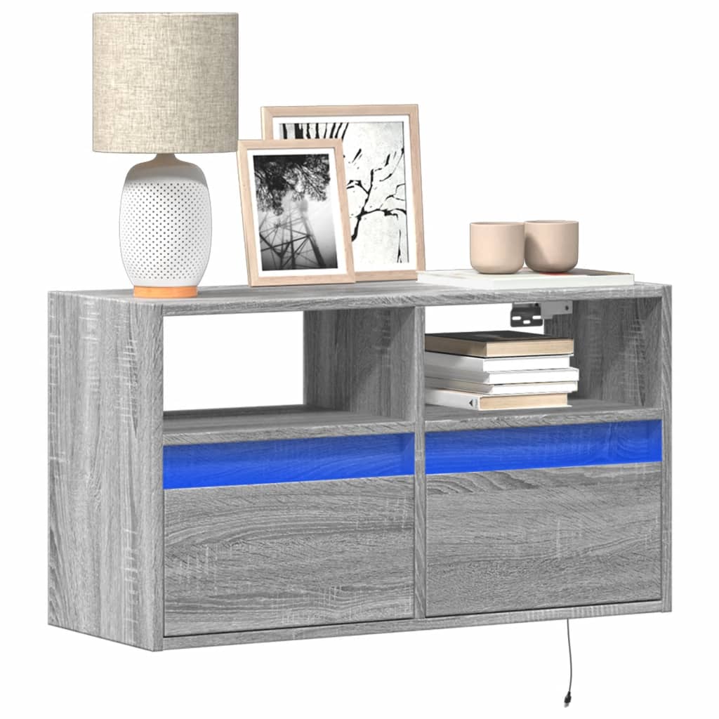 Mobile TV a Parete con Luci LED Grigio Sonoma 80x31x45 cm | homemem39