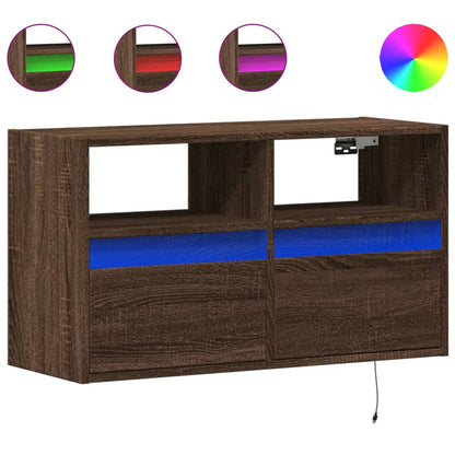 Mobile TV a Parete con Luci LED Rovere Marrone 80x31x45 cm