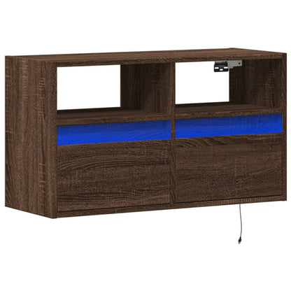 Mobile TV a Parete con Luci LED Rovere Marrone 80x31x45 cm