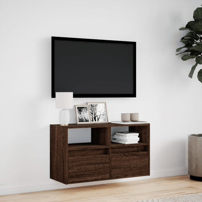 Mobile TV a Parete con Luci LED Rovere Marrone 80x31x45 cm