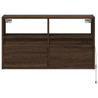 Mobile TV a Parete con Luci LED Rovere Marrone 80x31x45 cm