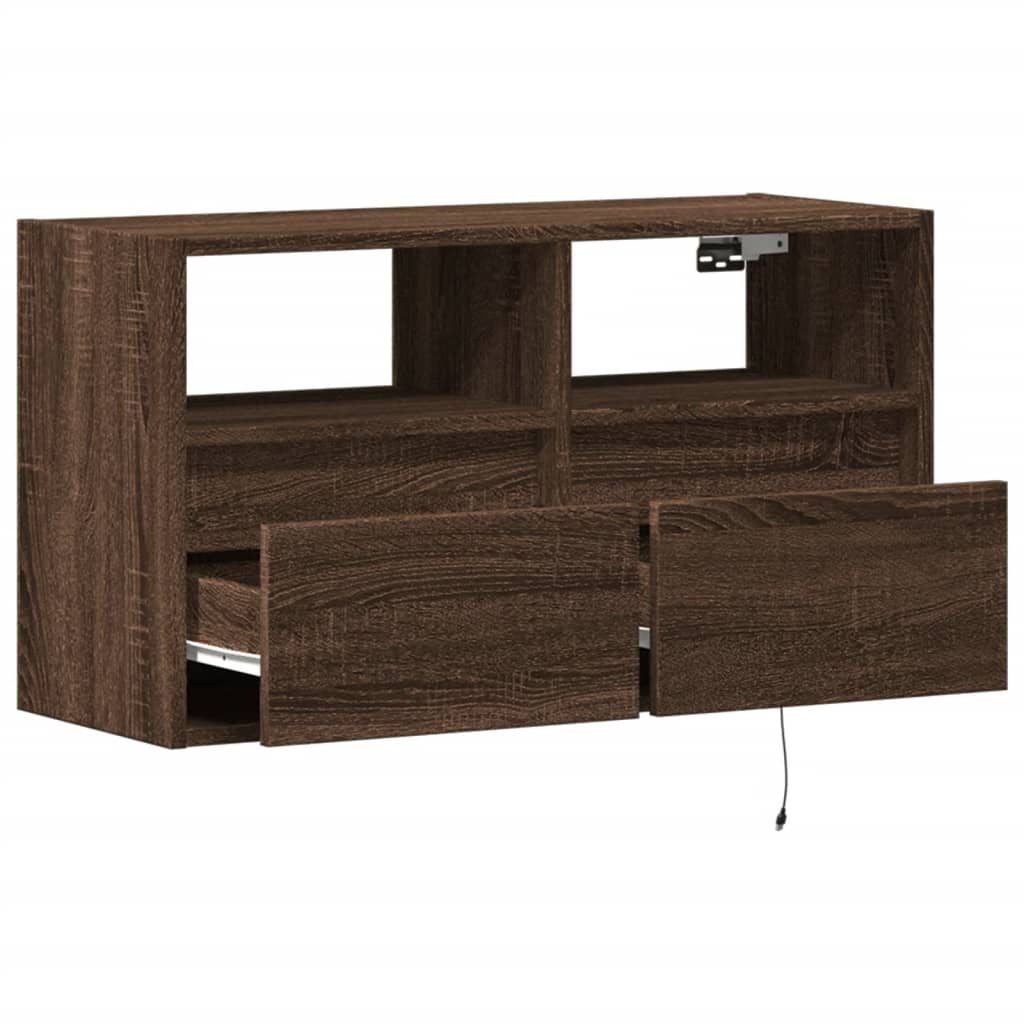 Mobile TV a Parete con Luci LED Rovere Marrone 80x31x45 cm | homemem39