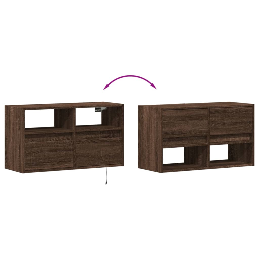 Mobile TV a Parete con Luci LED Rovere Marrone 80x31x45 cm