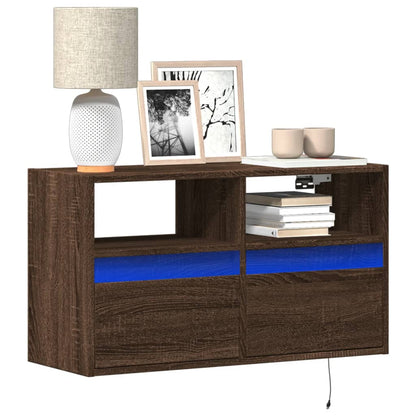 Mobile TV a Parete con Luci LED Rovere Marrone 80x31x45 cm