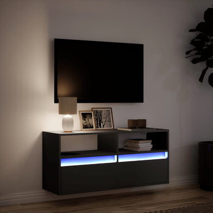 Mobile TV a Parete con Luci LED Nero 100x31x45 cm - homemem39