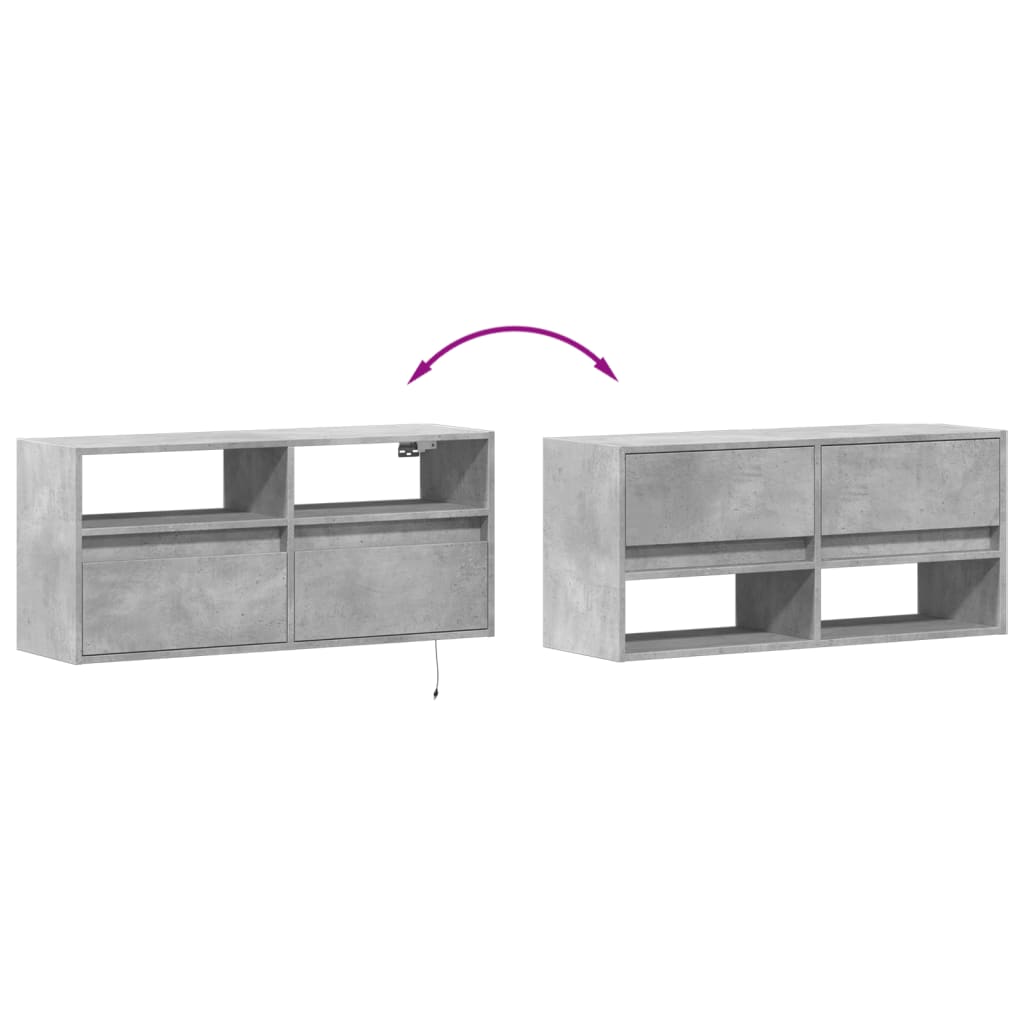 Mobile TV a Parete con Luci LED Grigio Cemento 100x31x45 cm - homemem39