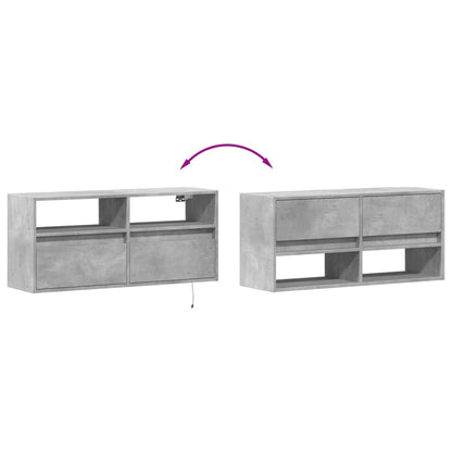Mobile TV a Parete con Luci LED Grigio Cemento 100x31x45 cm - homemem39