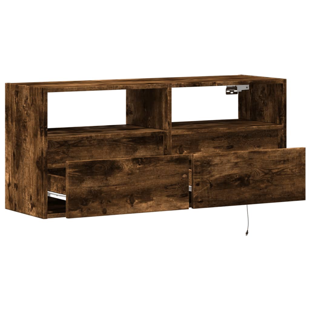 Mobile TV a Parete con Luci LED Rovere Fumo 100x31x45 cm | homemem39