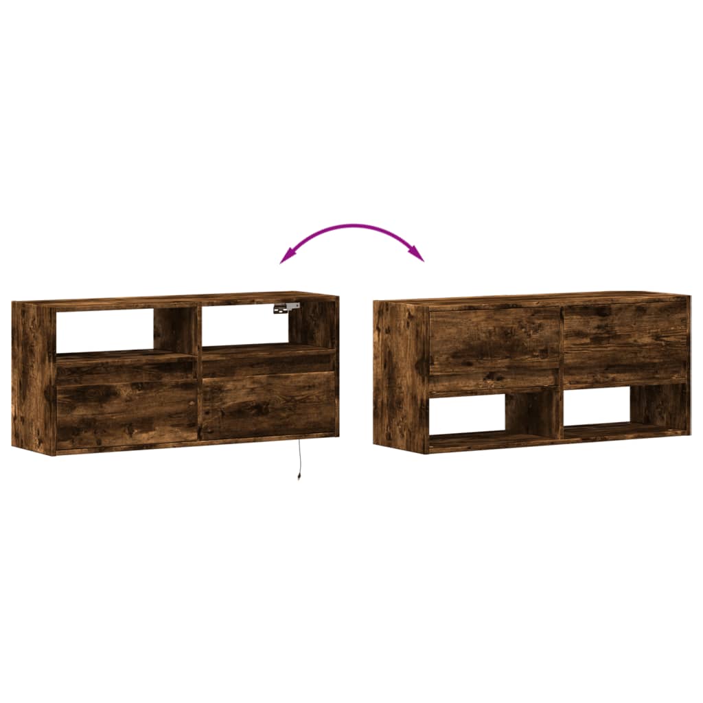 Mobile TV a Parete con Luci LED Rovere Fumo 100x31x45 cm | homemem39