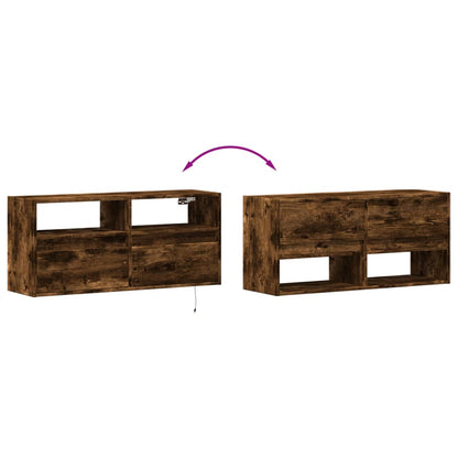 Mobile TV a Parete con Luci LED Rovere Fumo 100x31x45 cm | homemem39