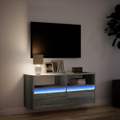 Mobile TV a Parete con Luci LED Grigio Sonoma 100x31x45 cm - homemem39