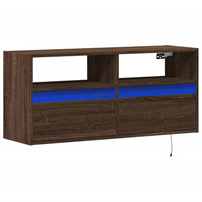 Mobile TV a Parete con Luci LED Rovere Marrone 100x31x45 cm