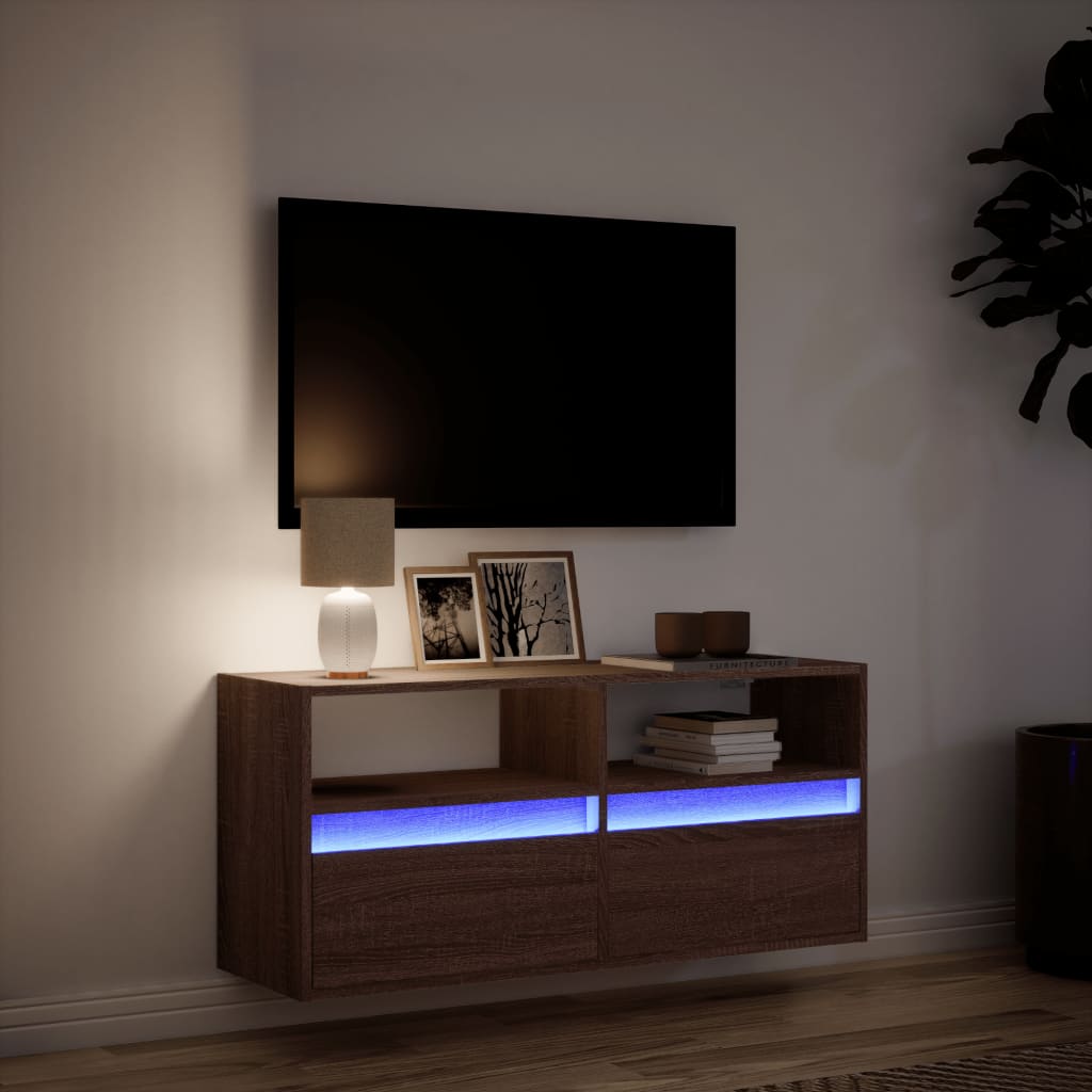 Mobile TV a Parete con Luci LED Rovere Marrone 100x31x45 cm - homemem39