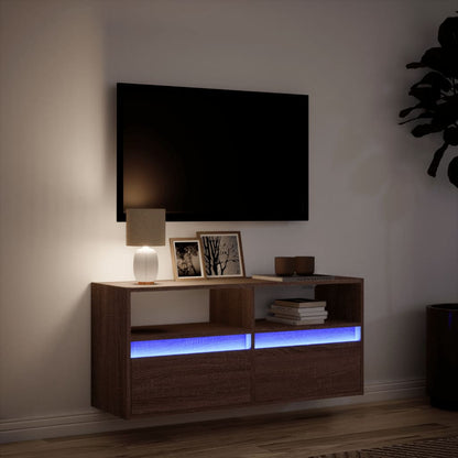 Mobile TV a Parete con Luci LED Rovere Marrone 100x31x45 cm - homemem39