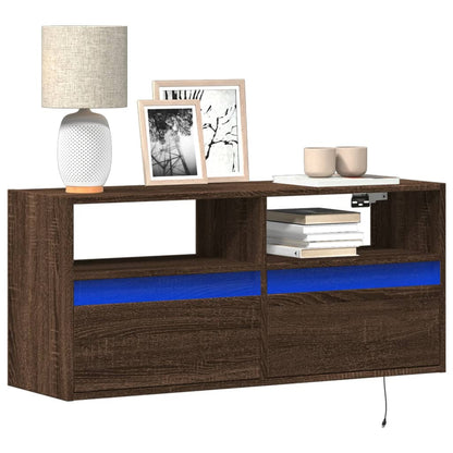 Mobile TV a Parete con Luci LED Rovere Marrone 100x31x45 cm
