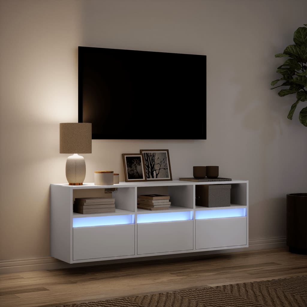 Mobile TV a Parete con Luci LED Bianco 130x31x45 cm - homemem39