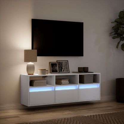 Mobile TV a Parete con Luci LED Bianco 130x31x45 cm - homemem39
