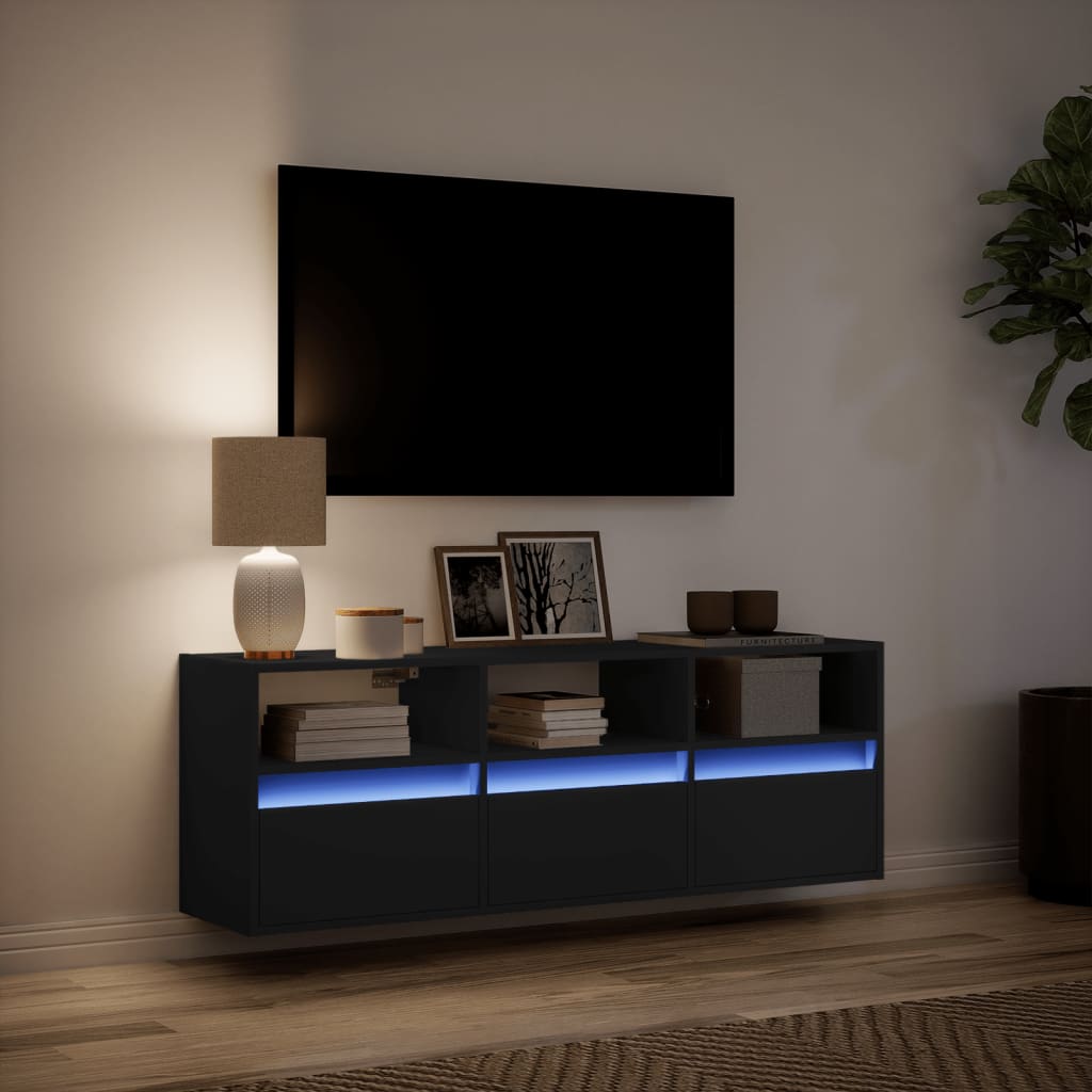 Mobile TV a Parete con Luci LED Nero 130x31x45 cm - homemem39
