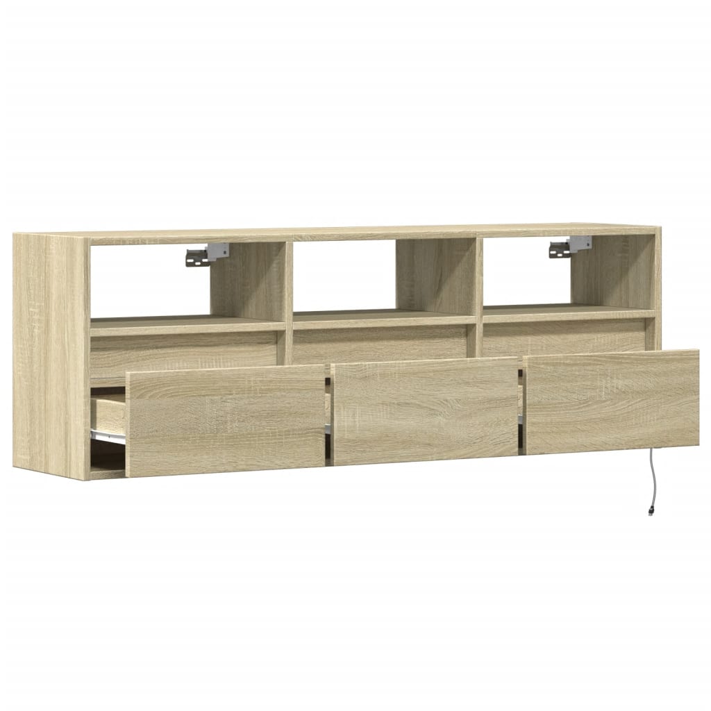 Mobile TV a Parete con Luci LED Rovere Sonoma 130x31x45 cm - homemem39