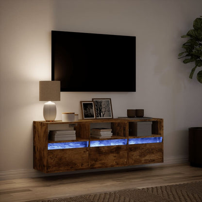 Mobile TV a Parete con Luci LED Rovere Fumo 130x31x45 cm - homemem39