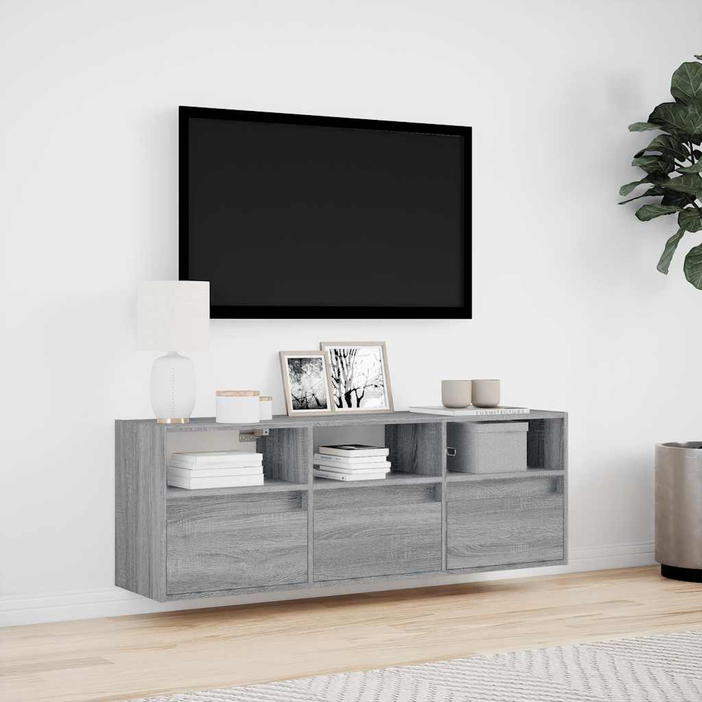 Mobile TV a Parete con Luci LED Grigio Sonoma 130x31x45 cm