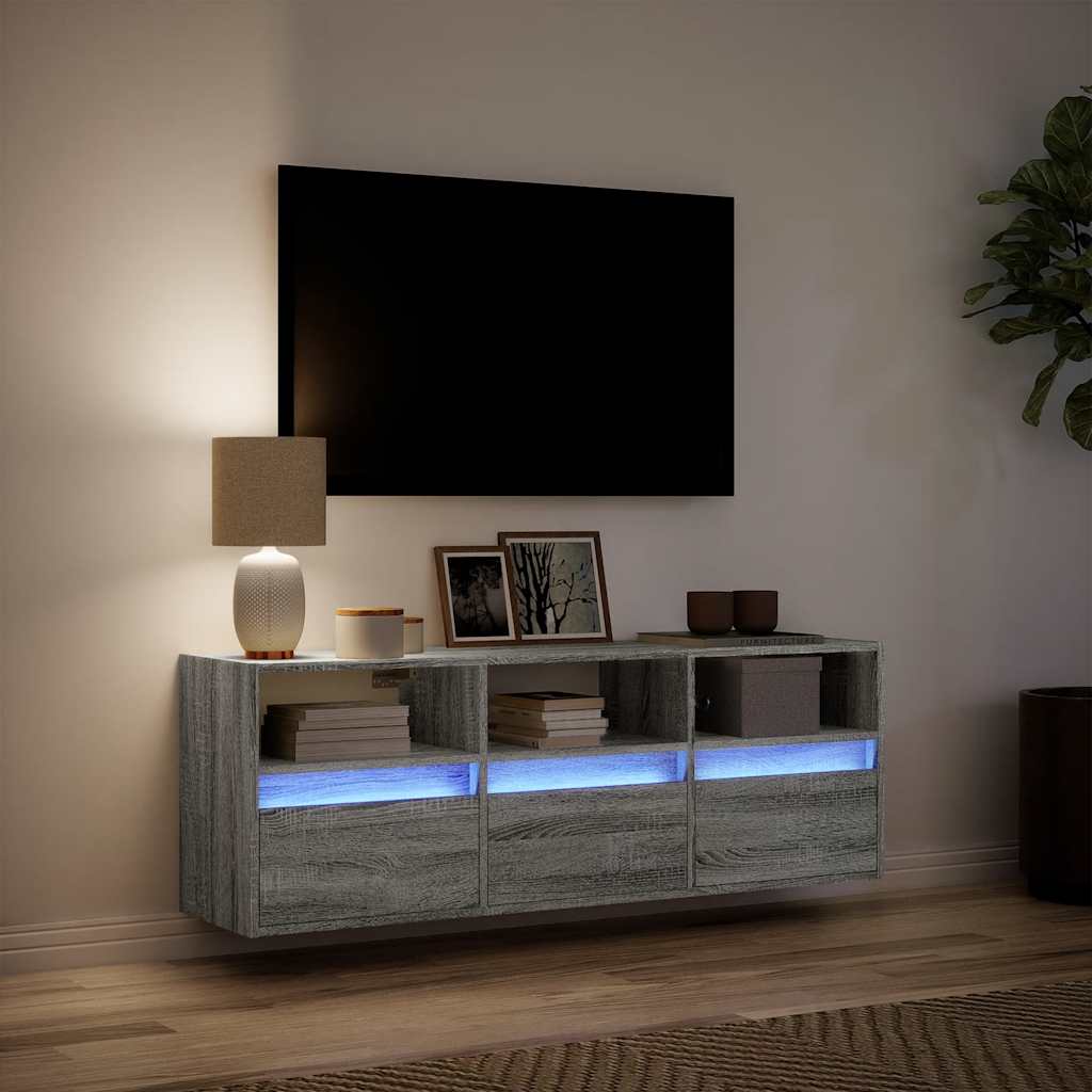 Mobile TV a Parete con Luci LED Grigio Sonoma 130x31x45 cm
