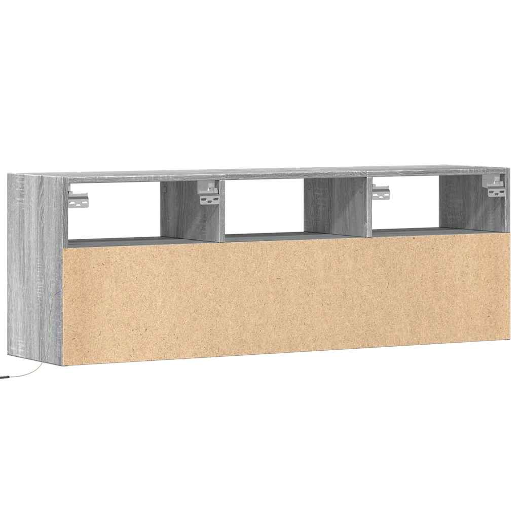 Mobile TV a Parete con Luci LED Grigio Sonoma 130x31x45 cm