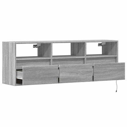Mobile TV a Parete con Luci LED Grigio Sonoma 130x31x45 cm | homemem39