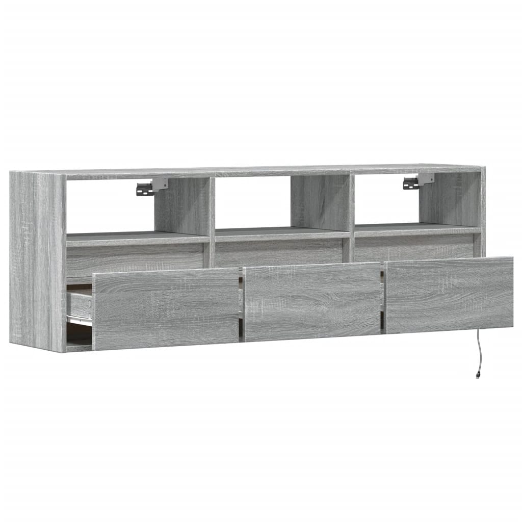 Mobile TV a Parete con Luci LED Grigio Sonoma 130x31x45 cm - homemem39
