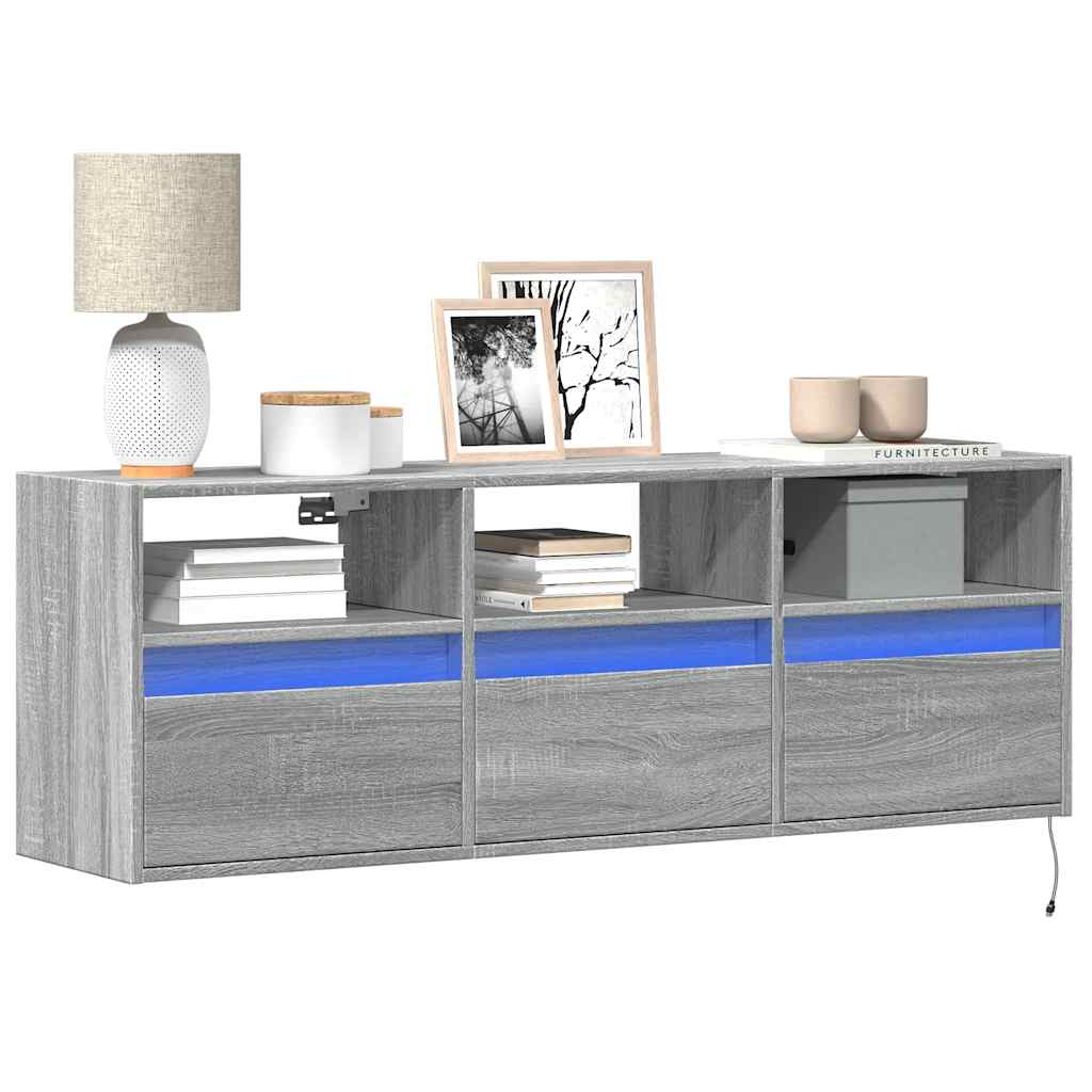 Mobile TV a Parete con Luci LED Grigio Sonoma 130x31x45 cm