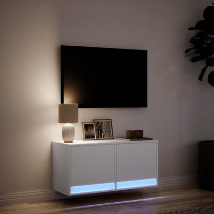 Mobile TV a Parete con Luci LED Bianco 80x31x35 cm - homemem39