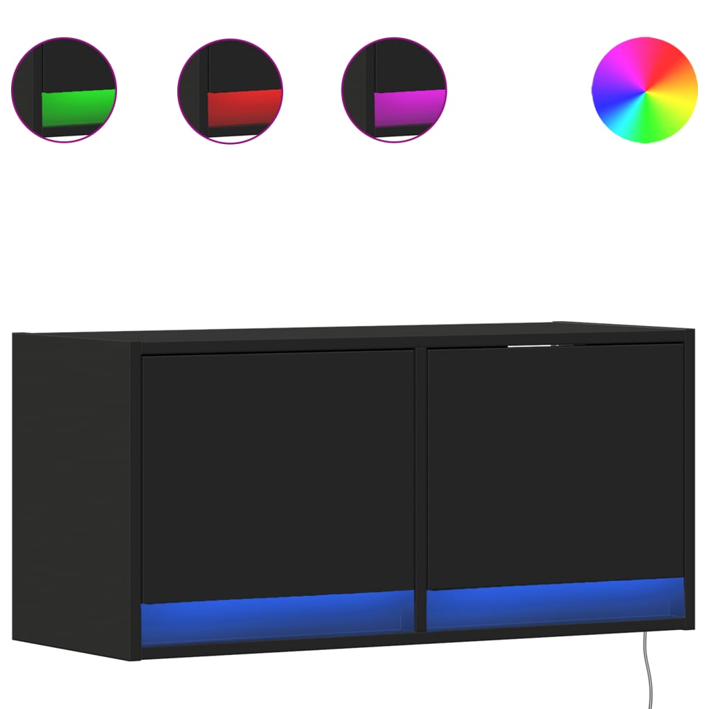 Mobile TV a Parete con Luci LED Nero 80x31x35 cm