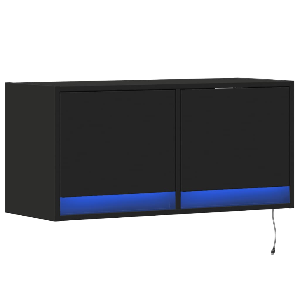 Mobile TV a Parete con Luci LED Nero 80x31x35 cm
