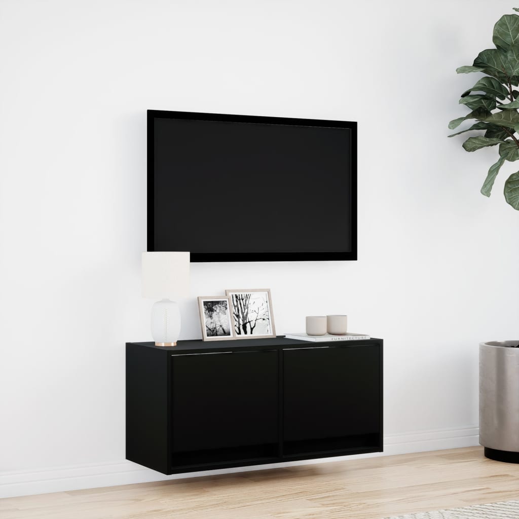 Mobile TV a Parete con Luci LED Nero 80x31x35 cm