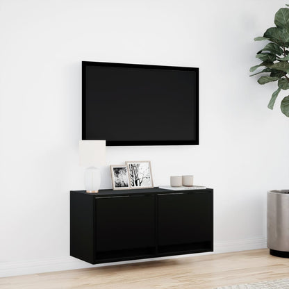 Mobile TV a Parete con Luci LED Nero 80x31x35 cm