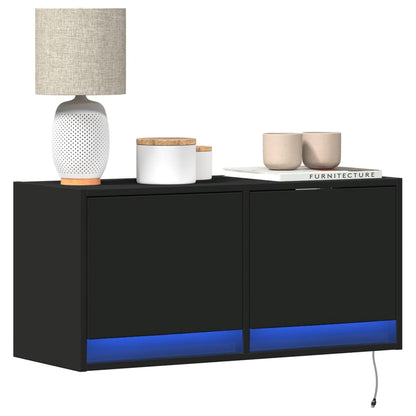 Mobile TV a Parete con Luci LED Nero 80x31x35 cm