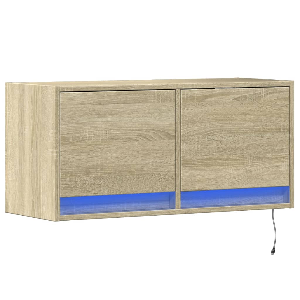 Mobile TV a Parete con Luci LED Rovere Sonoma 80x31x35 cm - homemem39