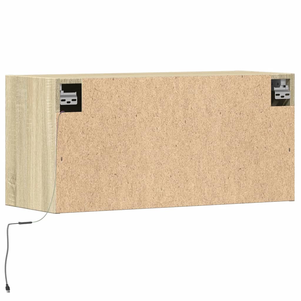 Mobile TV a Parete con Luci LED Rovere Sonoma 80x31x35 cm - homemem39