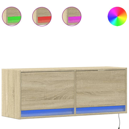 Mobile TV a Parete con Luci LED Rovere Sonoma 100x31x35 cm - homemem39