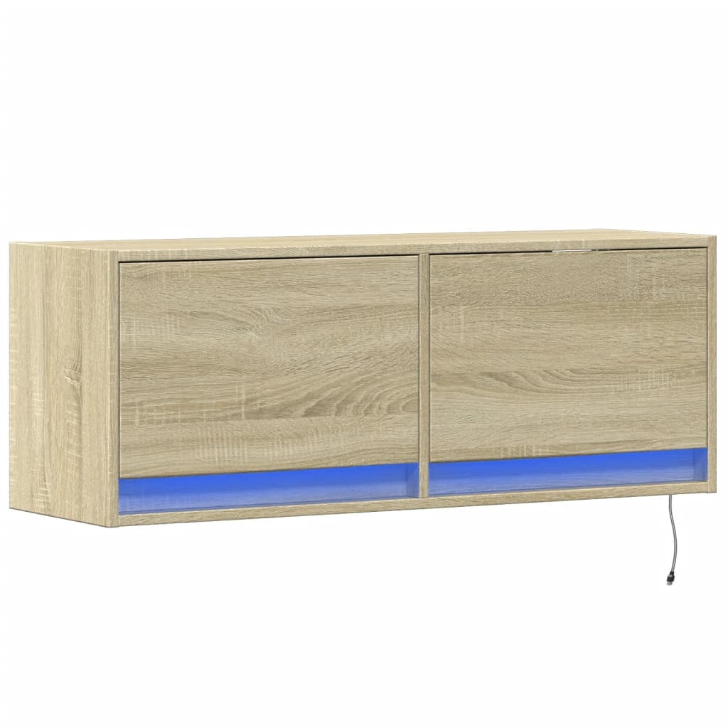 Mobile TV a Parete con Luci LED Rovere Sonoma 100x31x35 cm - homemem39