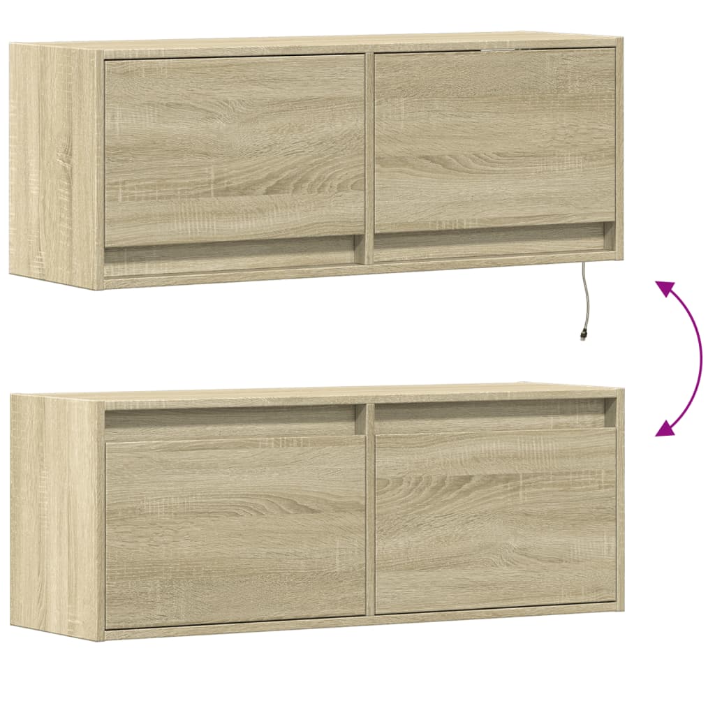 Mobile TV a Parete con Luci LED Rovere Sonoma 100x31x35 cm - homemem39