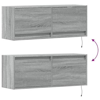 Mobile TV a Parete con Luci LED Grigio Sonoma 100x31x35 cm - homemem39