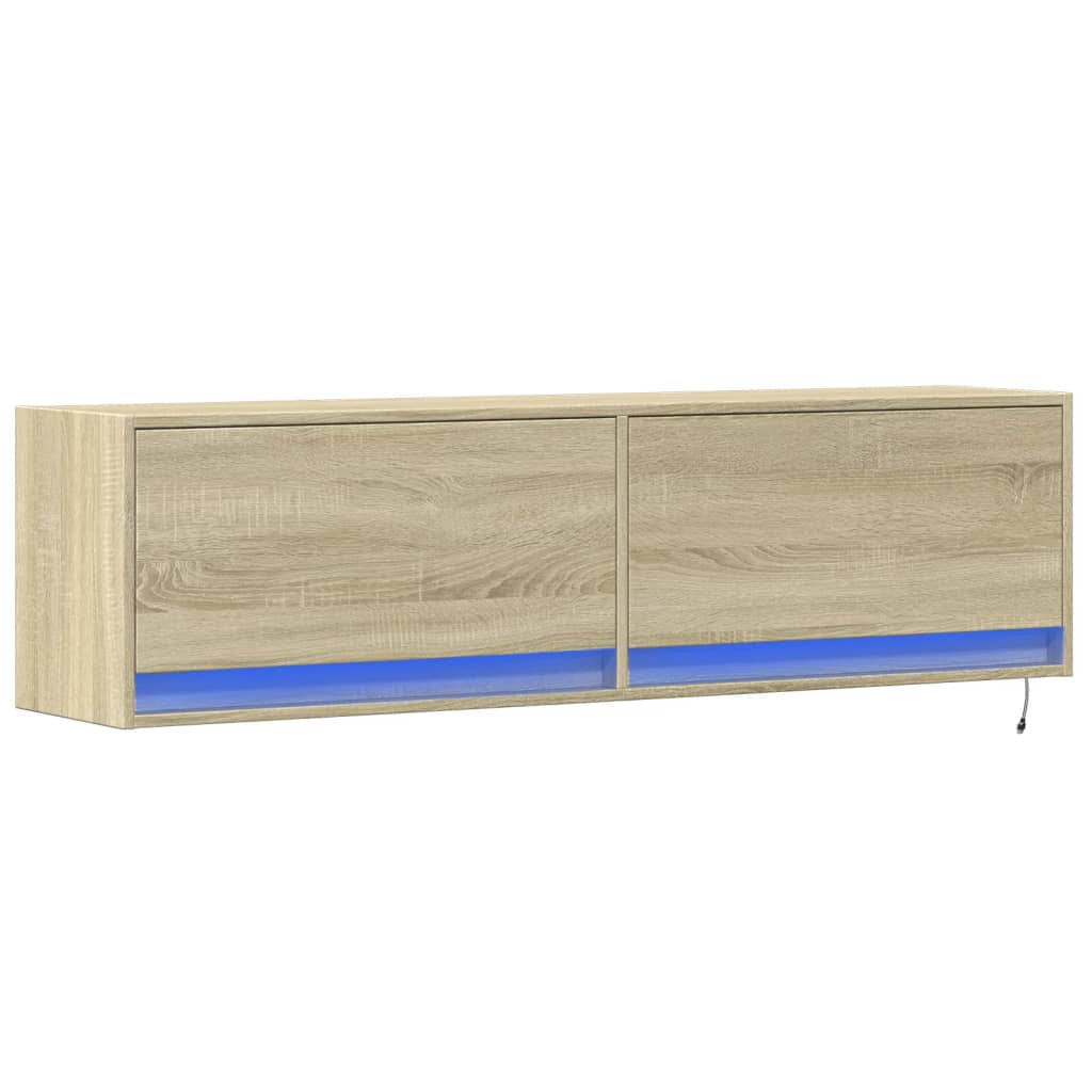 Mobile TV a Parete con Luci LED Rovere Sonoma 140x31x38 cm - homemem39