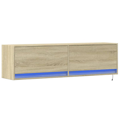 Mobile TV a Parete con Luci LED Rovere Sonoma 140x31x38 cm - homemem39
